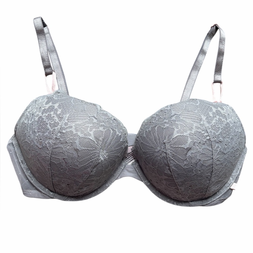 Victoria’s Secret Lace-Overlay Underwire convertible Push-Up Bra in Grey; 36D